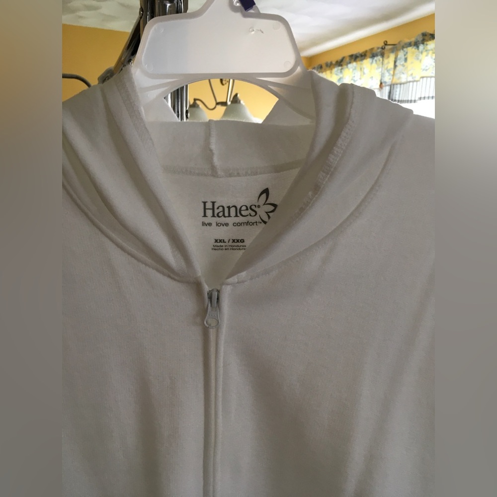 Hanes white zip with hood